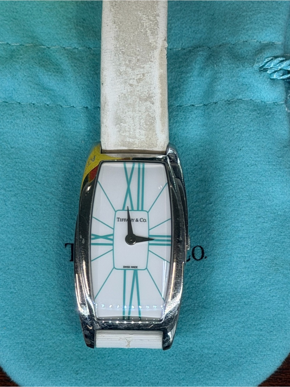 Tiffany & Co. White Strap Watch with Turquoise Accents